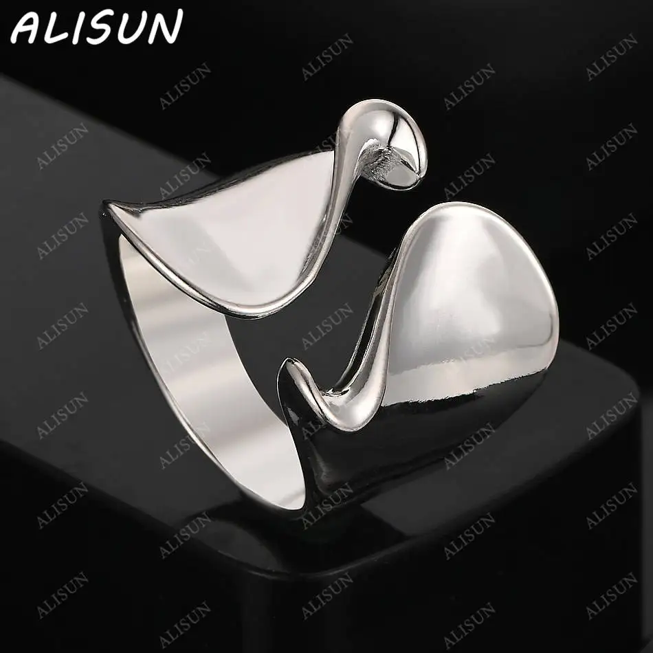 

ALISUN 925 Sterling Silver Design Curve Wide Ring For Women Men Fashion Jewelry Vintage Grace Charm Noble Party Birthday Gifts