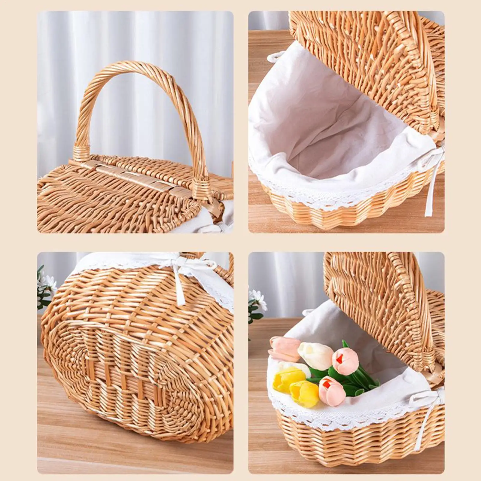 Woven Wicker Picnic Basket With Handle Empty Picnic Storage Basket Handmade Rattan Gift For Outdoor Activities Beach Camping view 6
