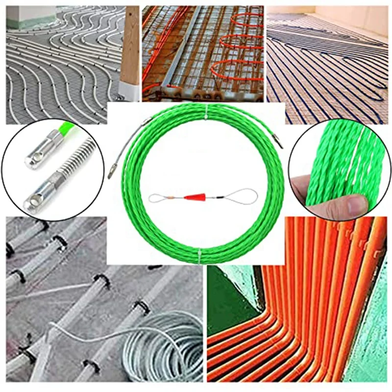 1Set Fish Tape Cable Puller Kit 4.5Mm PET Electrical Cable Puller Green Through Wall Wire Guide Device Threader Polyester