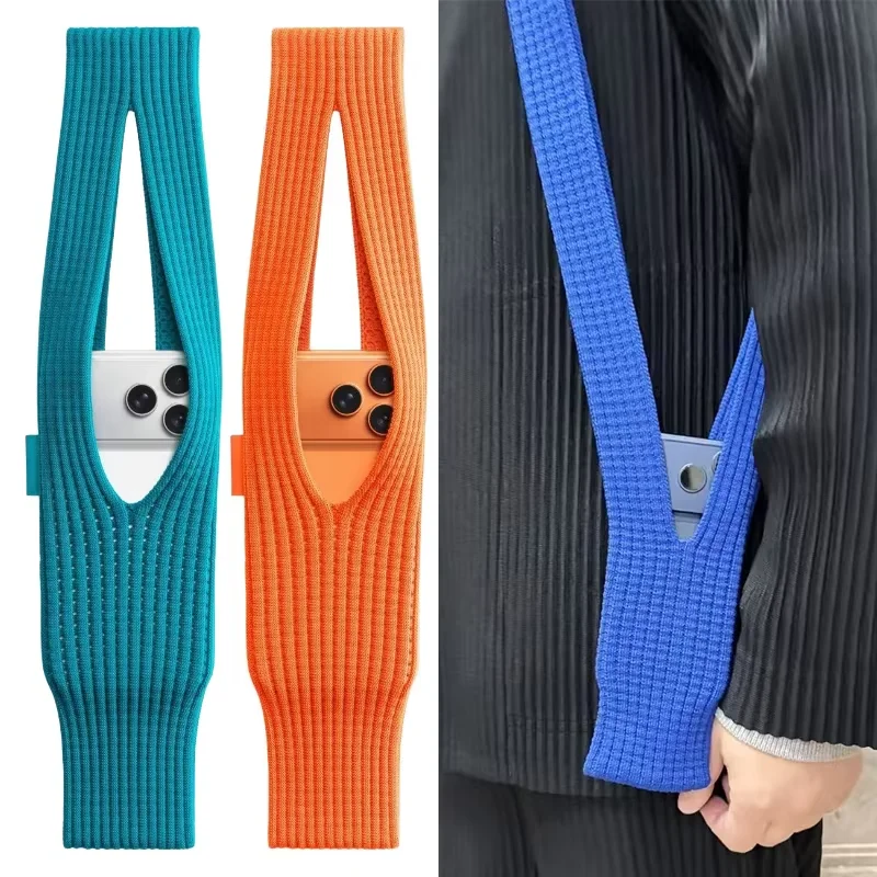 

Унисекс, модная вязаная сумка для мобильного телефона, брендовая портативная сумка на плечо, тканая сумка через плечо цвета дофамина, простая сумка для хранения телефона