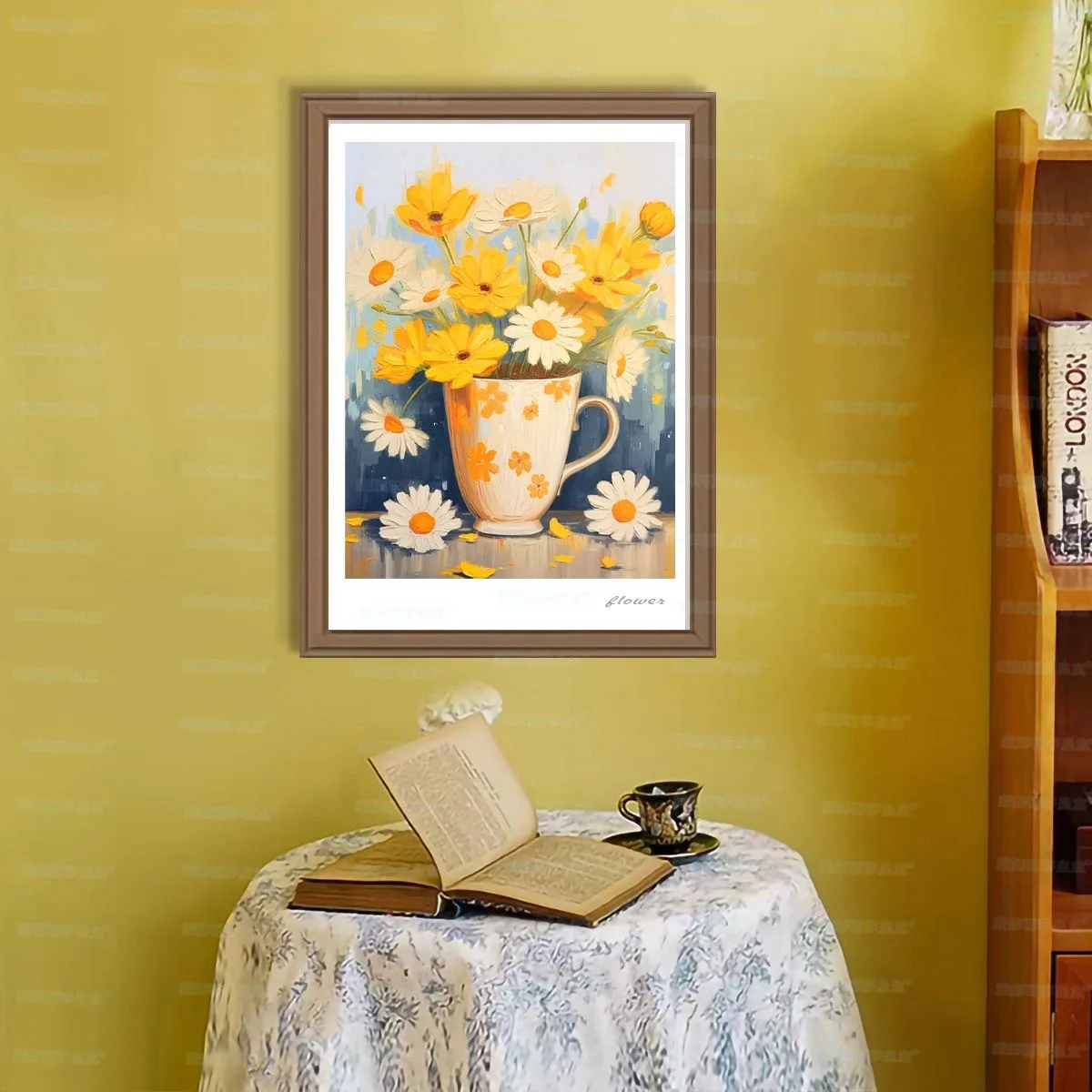 

Needlework,DIY Cross stitch,Sets For Full Embroidery kit,Yellow White Daisy Flower Printed Pattern Handwork Home Wall Decor