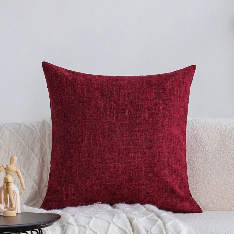 

Cushion Cover Linen Wine Red Pillowcase for All Seasons Multi-size Decorative Solid Color Home Sofa Customizable Pillow Cover