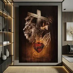 Full Square Round 5D Diamond Painting Religious Jesus Lion Attliction Faithful In Prayer Mosaic Needlework Picture Home Decor