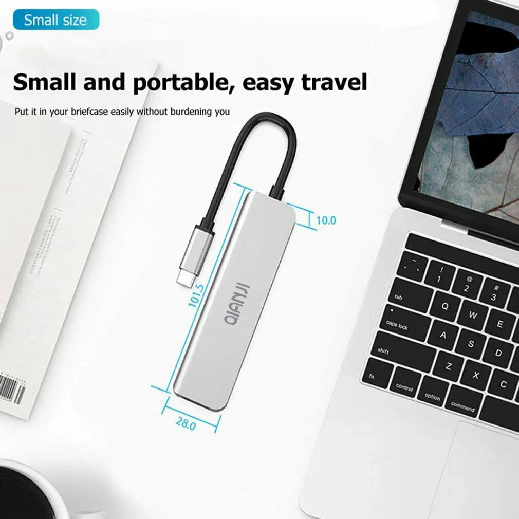 Qianji-adaptador multipuerto 5 en 1 para ordenador portátil y MacBook, Hub 5 en 1 con HDMI, 4K, 3,0 puertos tipo C y 100W de potencia