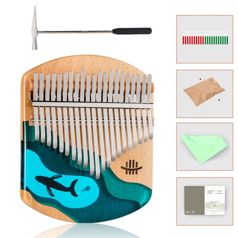 Hluru 17/21 Key Kalimba Ocean Blue Whale And Jellyfish Pattern Design Flat Board Thumb Piano Instrument Musical Birthday Gifts