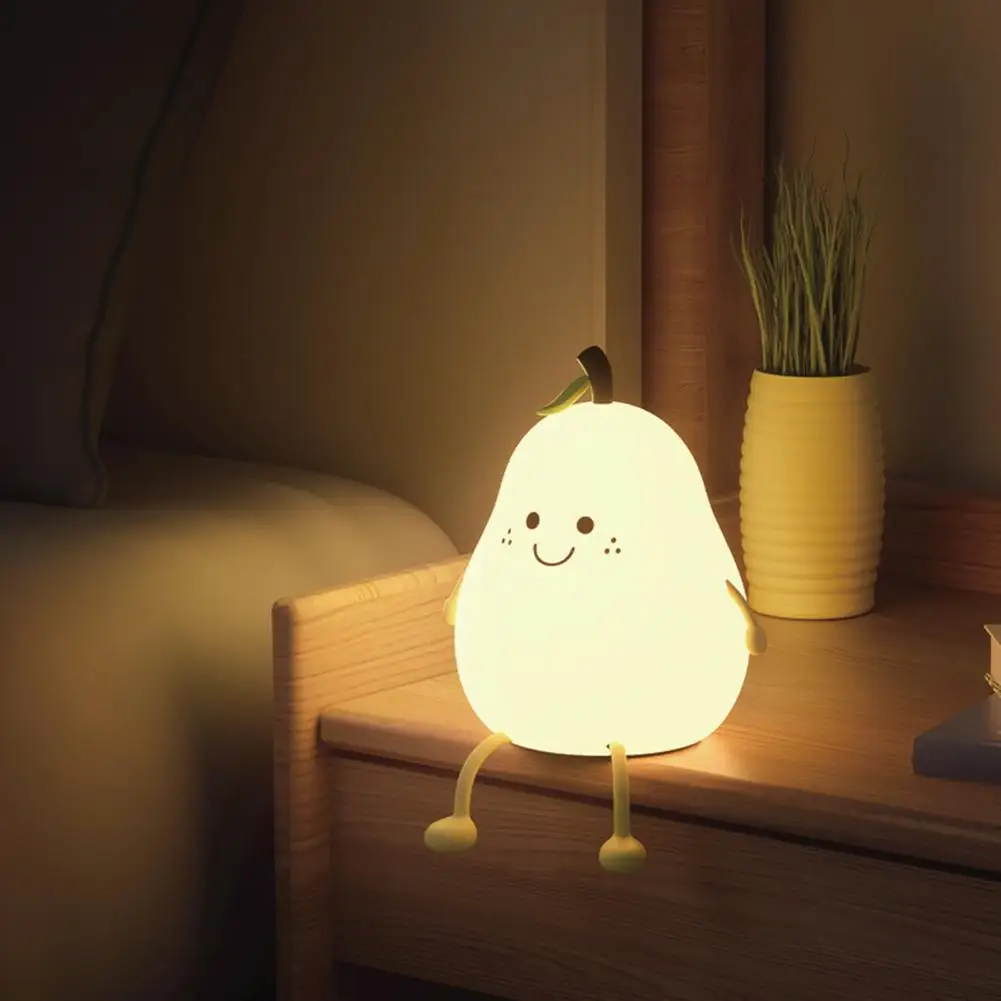 LED Night Light Pear Lamp Silicone USB Charging Timing Function Light For Children Bedroom Decoration Home Christmas Gift