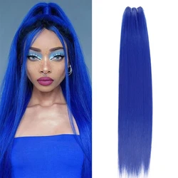 Mechones de pelo liso azul, extensiones de cabello Natural de salón, fibra falsa, colorido, sintético, Yaki, tejido completo a extremo