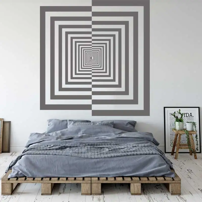 Square Abstract Geometric Hypnotic 3D Vision Home Office Modern Fashion Living Room Decor Vinyl Wall Sticker Wallpaper Decal