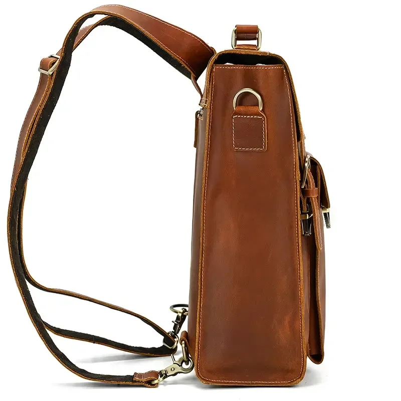 Vintage Fashion Men's Backpack Crazy Horse Cabaret Show Leather Multifunctional Shoulder Crossbody Bag Multipurpose Tote Bag