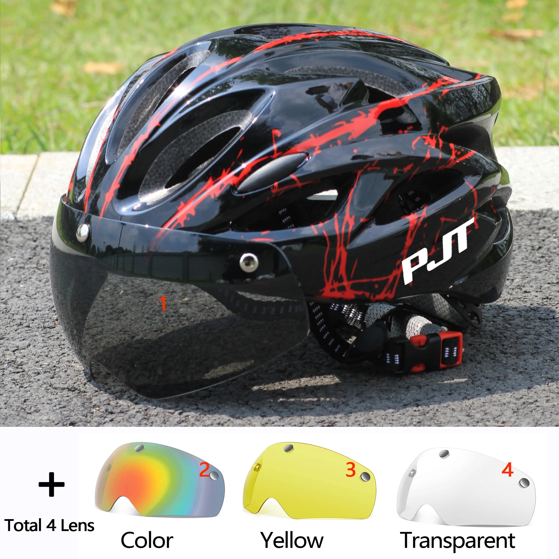 PJT Lightweight Breathable Bicycle Helmet With Magnetic Attraction Goggles Lens Bike Helmet Free Switching Adult Cycling Helmet image 3