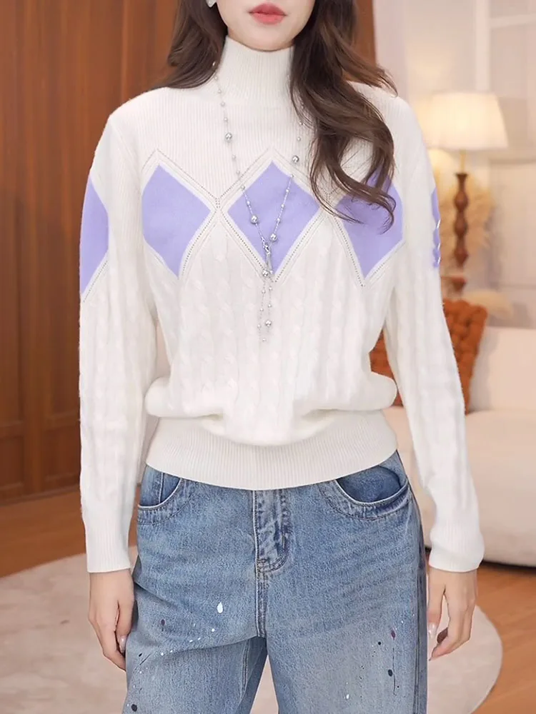 

Ele Soft Diamond Pattern Knitwear Autumn New plus Size Faion Versatile Slimming Top Women Korean Sle Long Sve Ca...