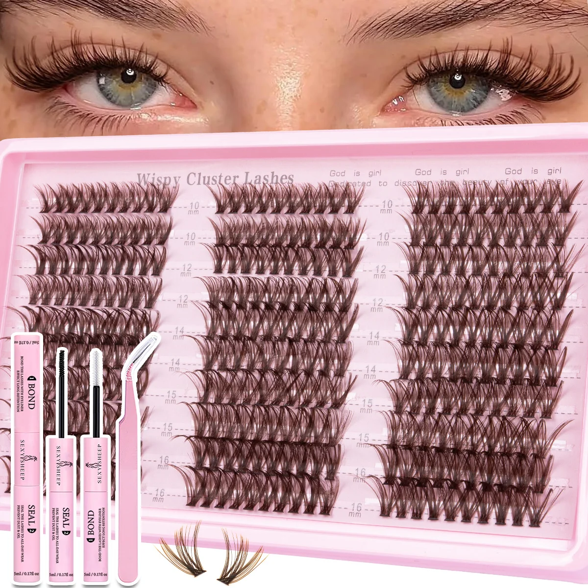 Wimpern-Cluster-Set, Wispy-Wimpernverlängerungen, Natürliches DIY-Wimpernverlängerungs-Set, 10-16mm C-Curl Einzelwimpern mit Kleber und Versiegelung – Detail 5
