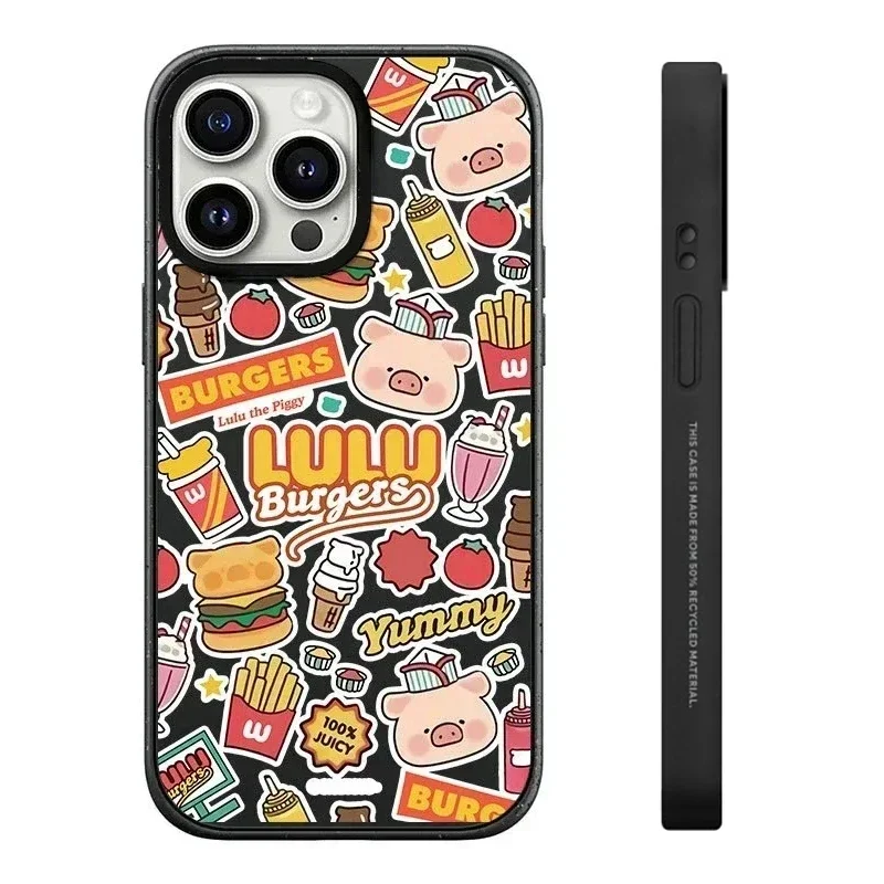 

Black Frosted Pig Hamburger Pattern iPhone 13 14 15 16 Pro Max Protective Case