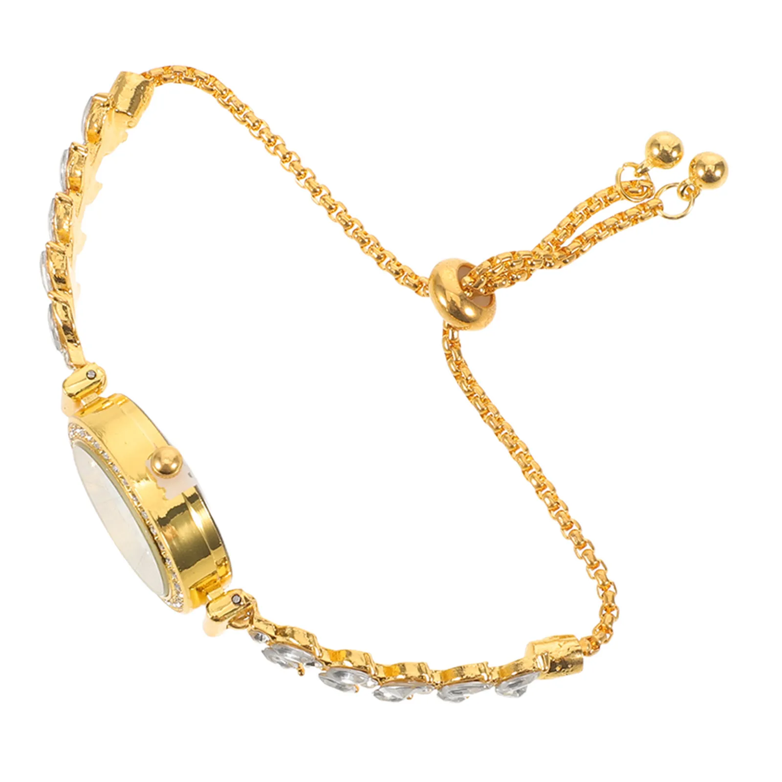 

Золотые часы-браслет со стразами для женщин, аналоговый кварцевый механизм, маленький круглый циферблат, удобный эластичный браслет, нарядные часы, блестящие.