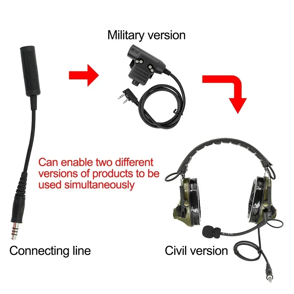 U-174 NATO/Military To Civilian Tactical Headset PTT Adapter Cable, for PTT Connection To The Original Military-defined Headset