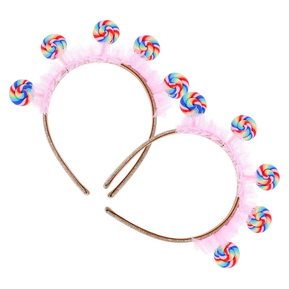 

2Pcs Cute Lollipop Hairband for Kids Pink Candy Headband Birthday Party Sweet Themed Event Hair Accessories Girls Daily Wear
