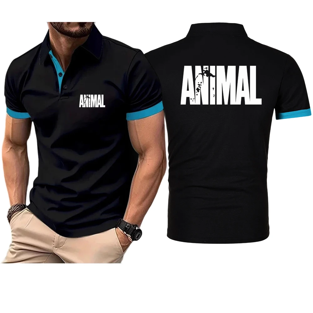 Summer Men's Solid Color Short Sleeved T-shirt 2026 Animal Letter GYM Logo Print Loose Stand Up Collar Casual Polo Shirt