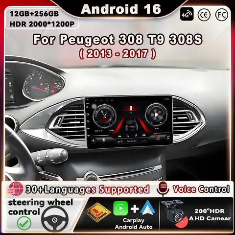 Android 16 For Peugeot 308 T9 308S 2013 2014 2015 2016 2017 Car Radio Android Auto Multimedia Player Carplay 2 Din DVD Head Unit