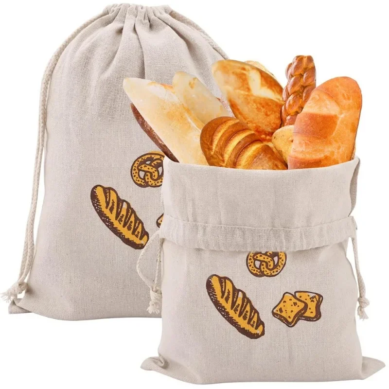 Linen Bread Bags Reusable Drawstring Large Washable Storage Food Accessories Home Unbleached Kitchen Organizer