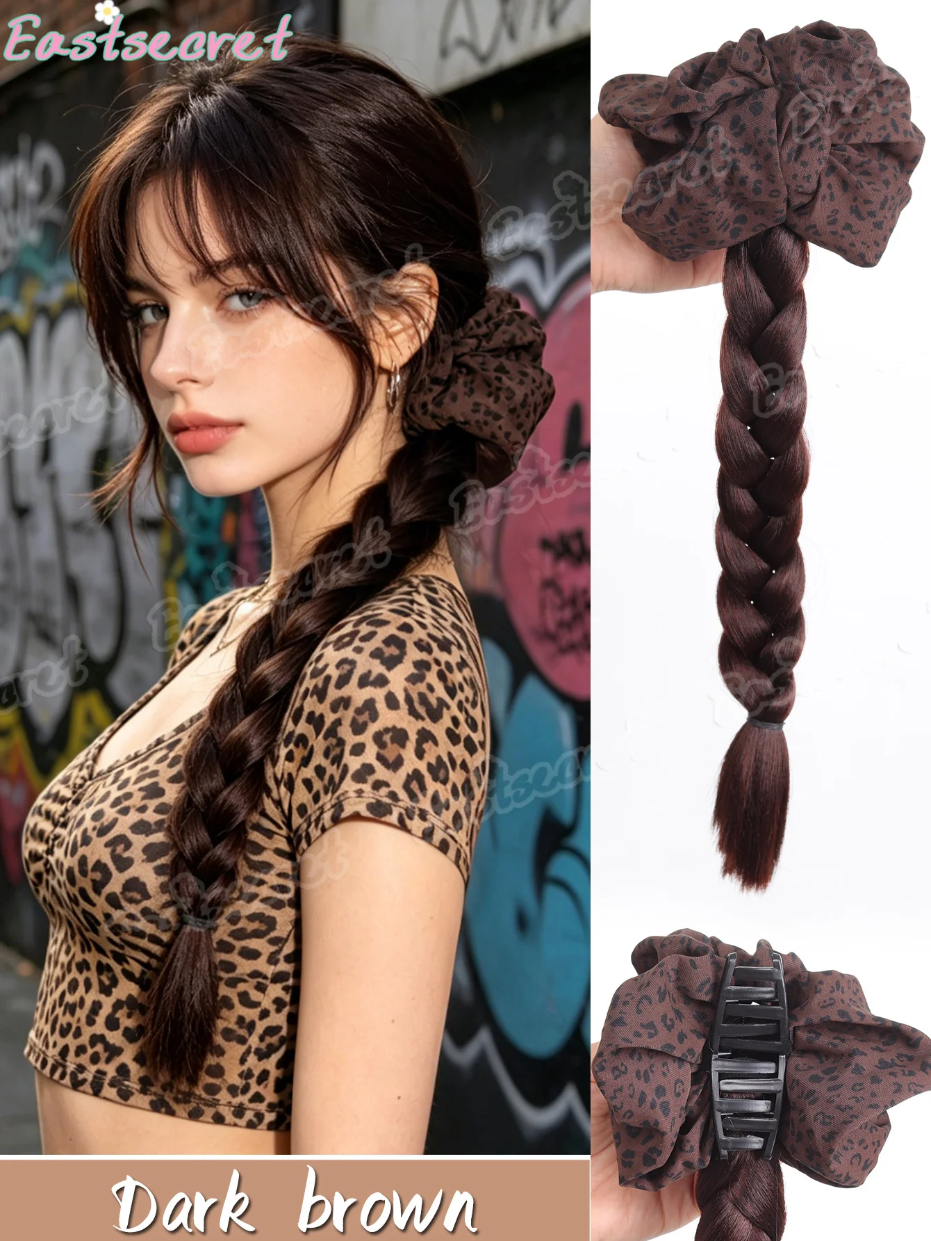 

Synthetic Wig braid women grab clip braid Fried Dough Twists braid high and low leopard print hair loop hair ornament wig