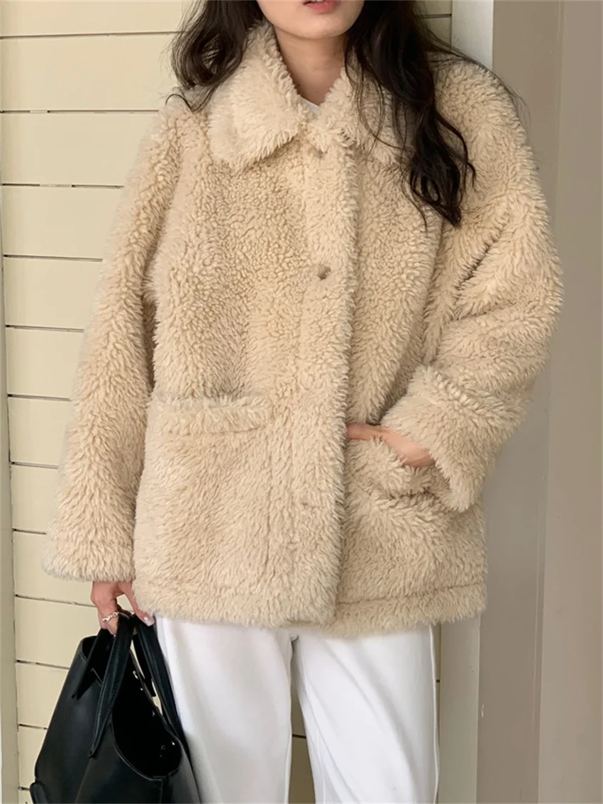 Alien Kitty Winter Solid Warm Coats Thicken Women Lamb Wool 2025 Gentle Hot Sale Casual Office Lady Streetwear Chic New Slim