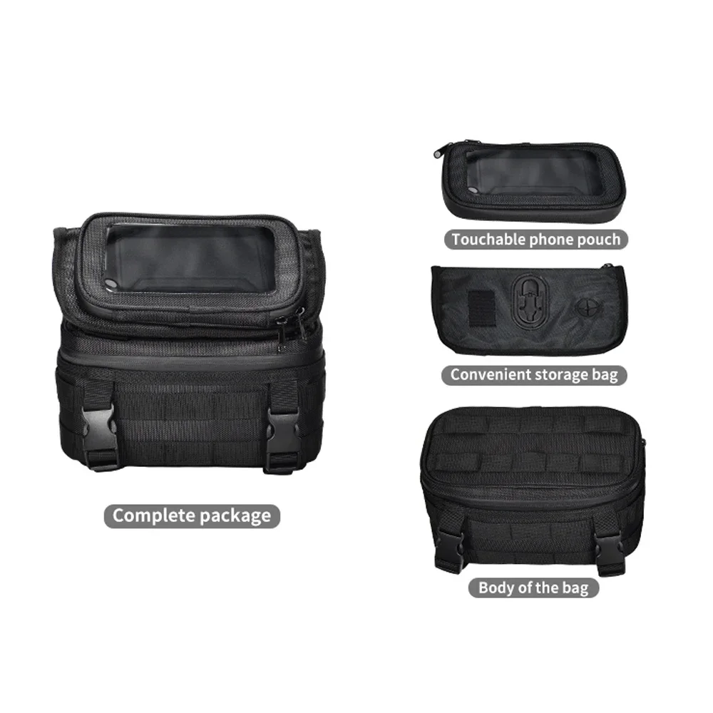 Eine schwarze Motorrad-Kraftstofftanktasche, Auto-Navigationstasche und hochwertige wasserdichte und verschleißfeste tragbare Fahrrad-Set-Tasche