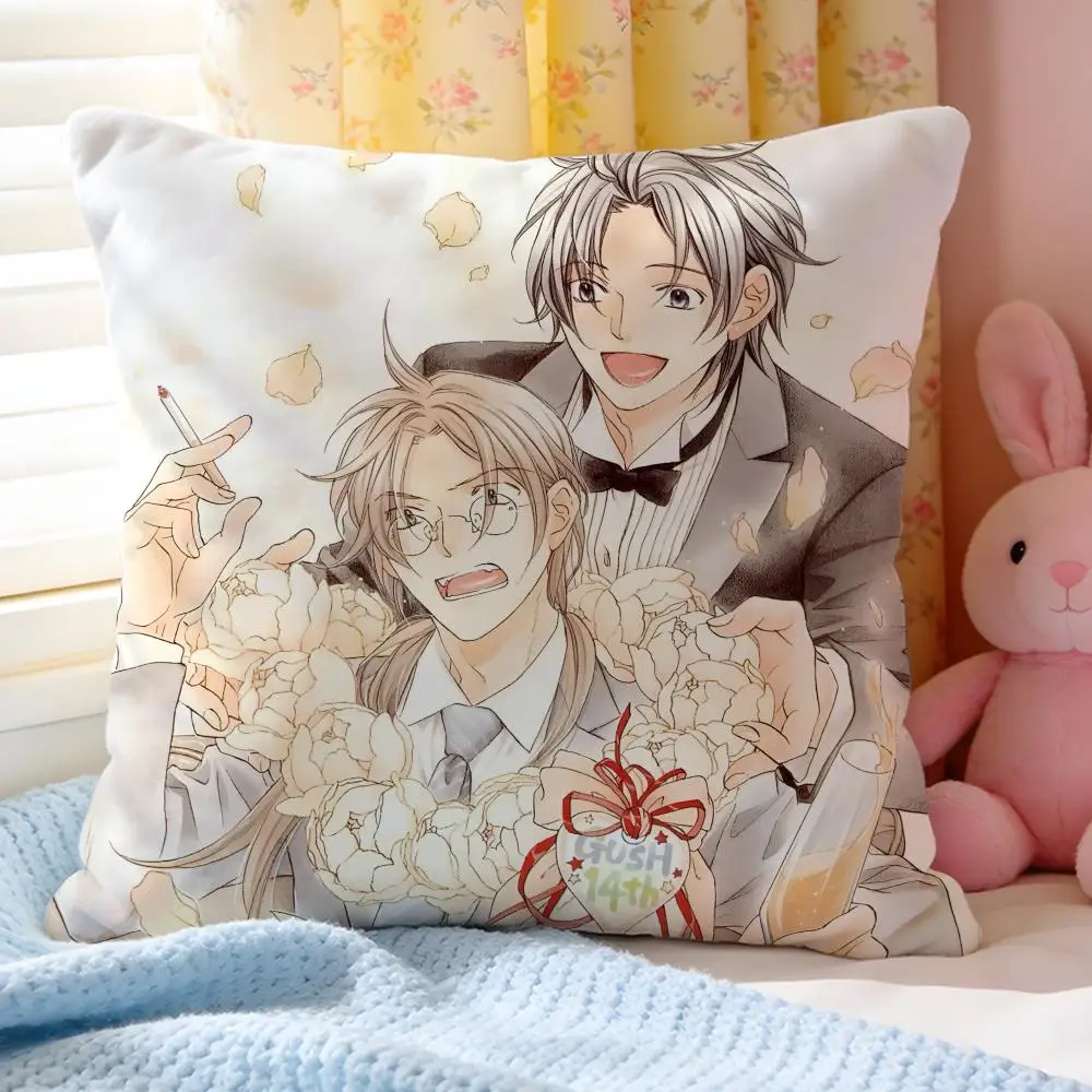 BL Anime The T-Tyrant Falls in Love Pillow Case Soft Washable Short Plush Modern Decorative Cushion for Sofa Bed Office Car Livi