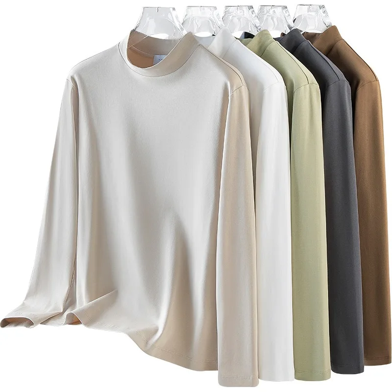 Light Luxurious Mulberry Silk T-shirts Elastic High End Long Sleeve Quality T Shirts Antistatic Comfortable Base Layer Tee Tops
