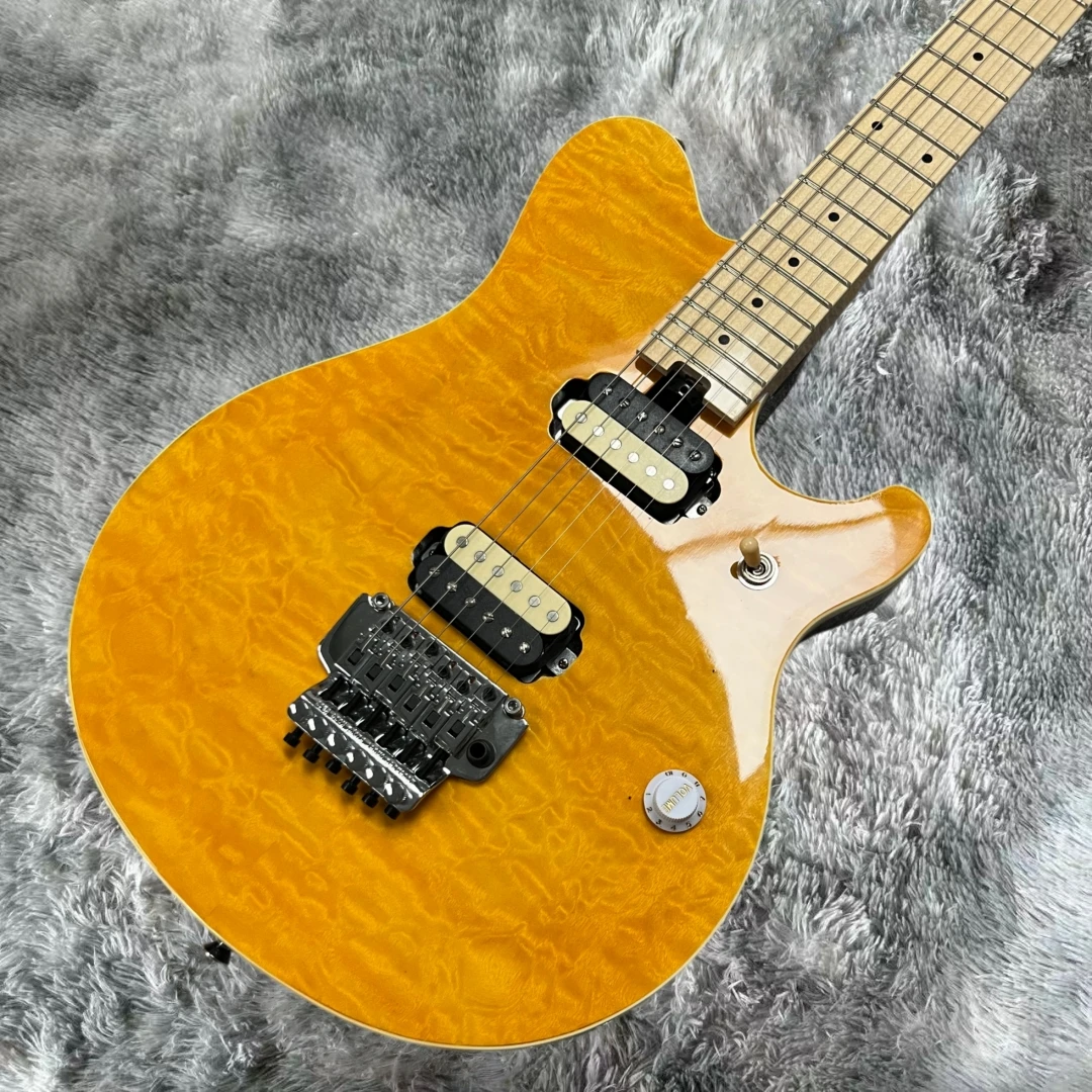 Gloss Quilted Maple Top Offset Electric Guitar Double Locking Tremolo Rock Guitar