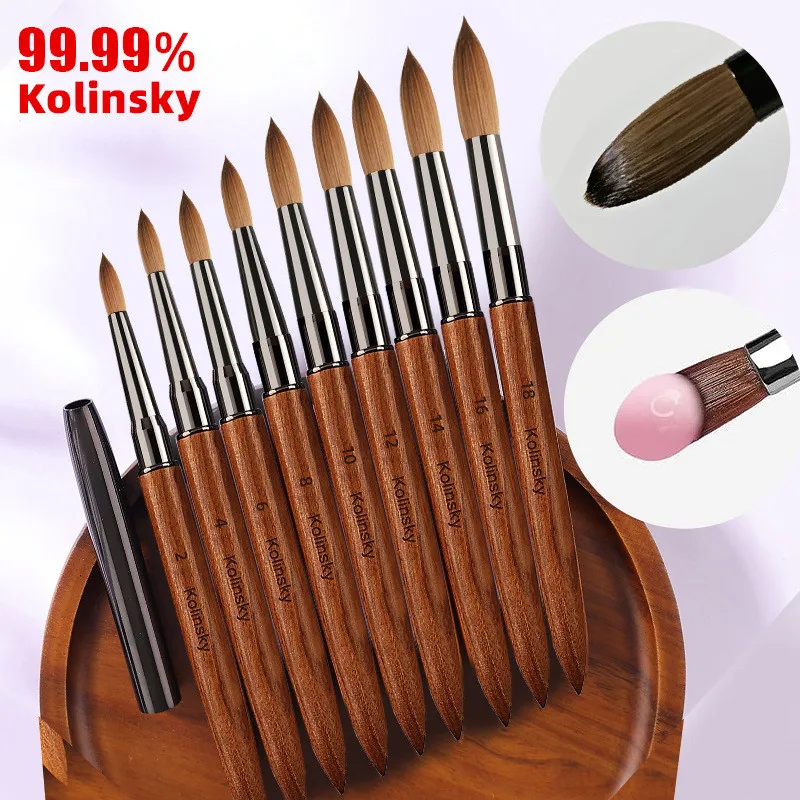 100% コリンスキー毛ネイルアートブラシ アクリルUVジェルカービングペンブラシ 液体パウダーDIYネイルペイント描画ツール サイズ2-18