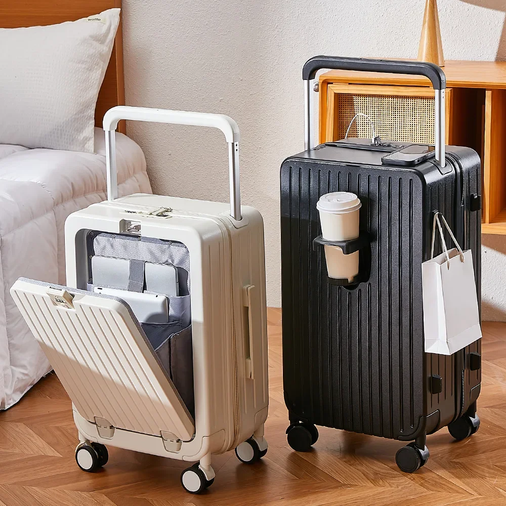 Suitcase 20-26cun wide tie rod 2024 new one front open lid suitcase universal wheel anti-drop trolley case