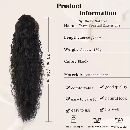 Synthetic Claw Long Wavy Ponytail Extension Black Brown 18-30" Curly Pony Tail Clip in Hair Extensions Fluffy Natural Looking - Image 3