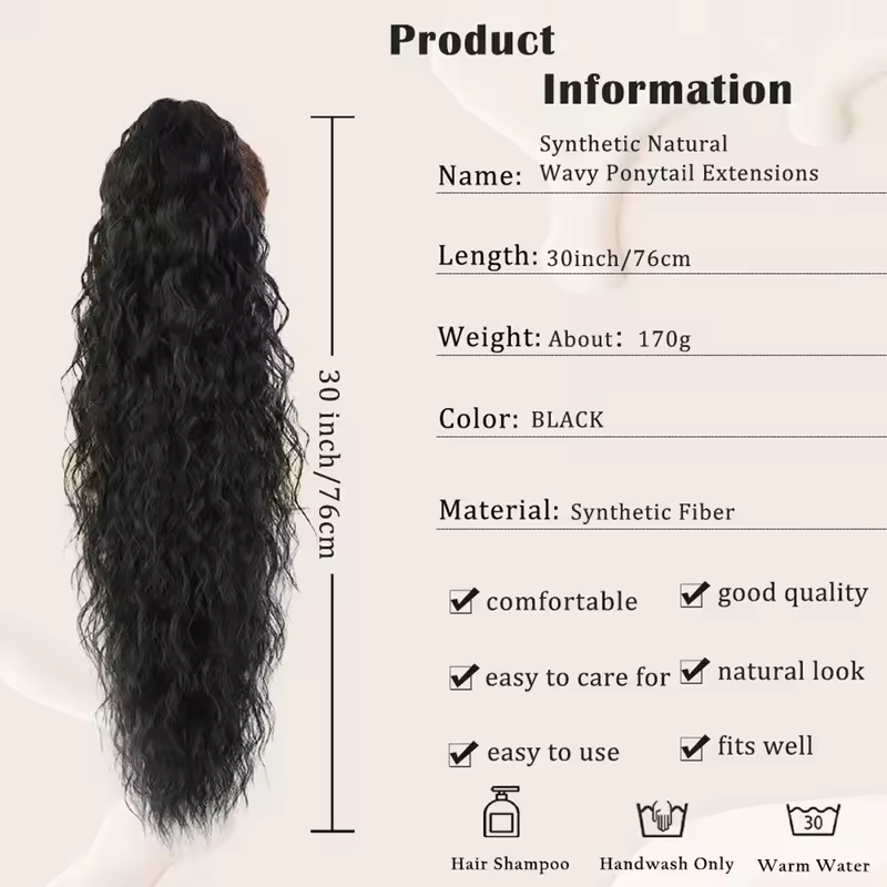 Synthetic Claw Long Wavy Ponytail Extension Black Brown 18-30" Curly Pony Tail Clip in Hair Extensions Fluffy Natural Looking - Image 3