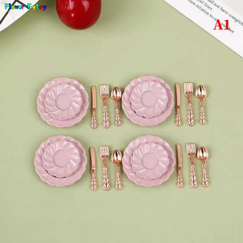 1/4/20Pc Dollhouse Mini Ceramic Plate Knife Fork Spoon Set Tableware Kitchen Furniture Toys For Doll House Miniature Accessories