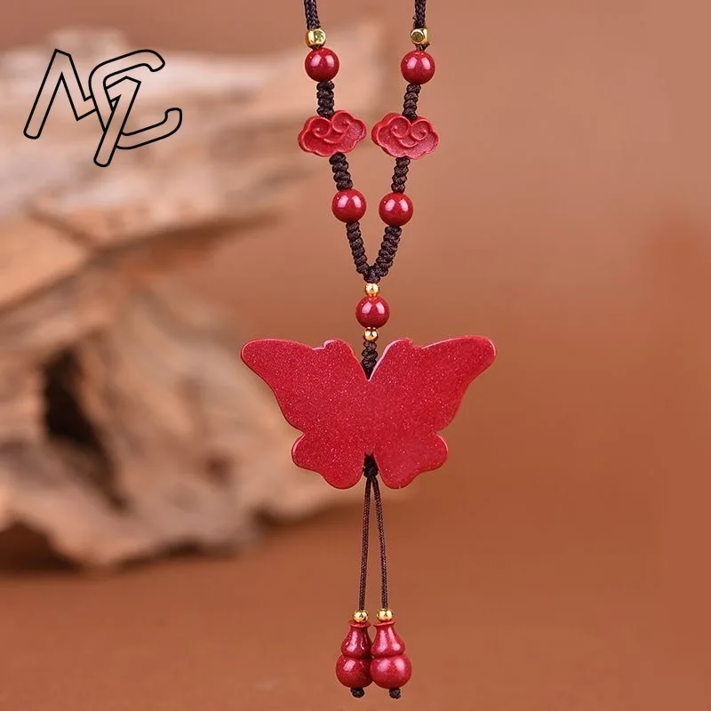 Fashion Red Cinnabar Jade Butterfly Pendant Necklace Jewellery Chinese Healing Women Man Luck Gifts Sweater Chain Amulet view 3