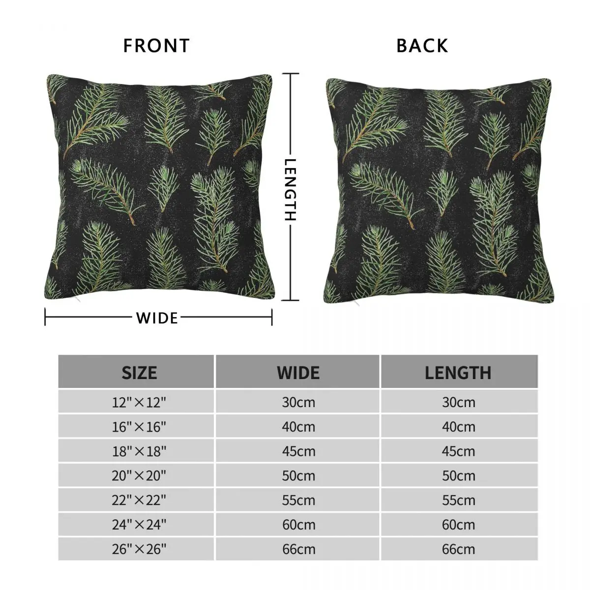 Watercolor Pine Branches Square Pillowcase Polyester Linen Velvet Printed Zip Decor Home Cushion Cover