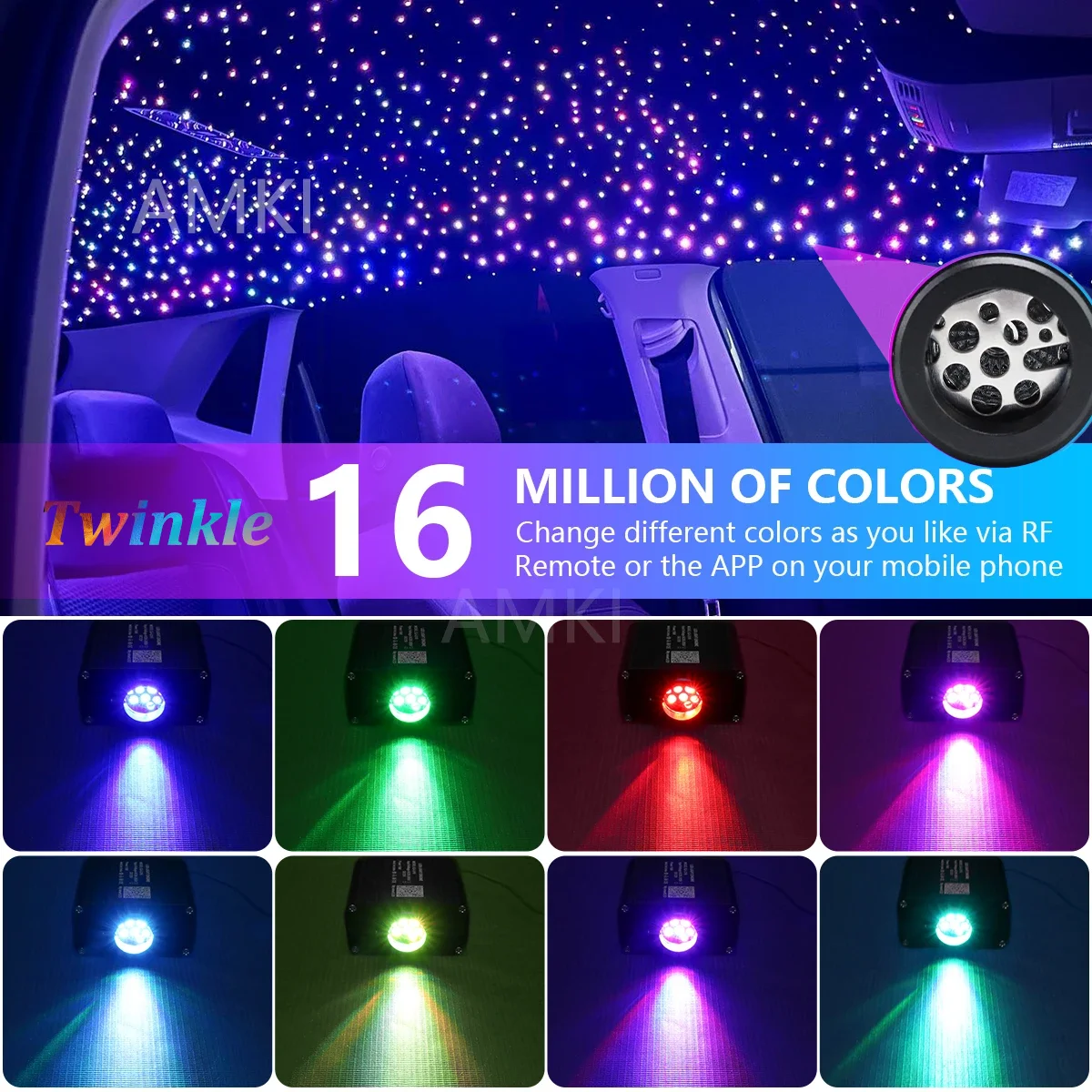 16W RGBW Twinkle Starry Sky  Star Roof Fiber Optic Light Music Control LED Car Interior Ambient Atmosphere Light