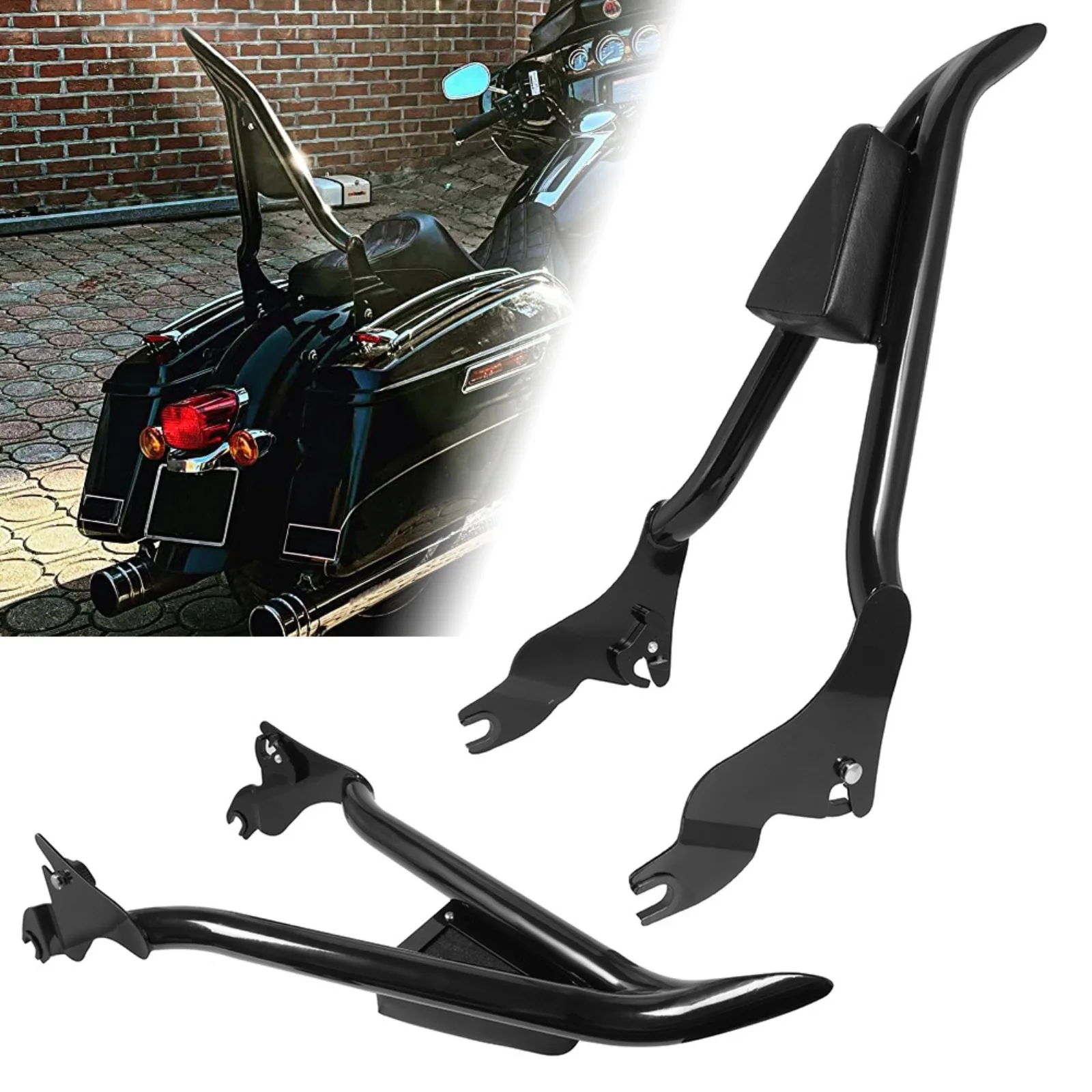 Detachable Rear Passenger 22'' Backrest Sissy Bar Pad Fit For Harley FLH 2009-22