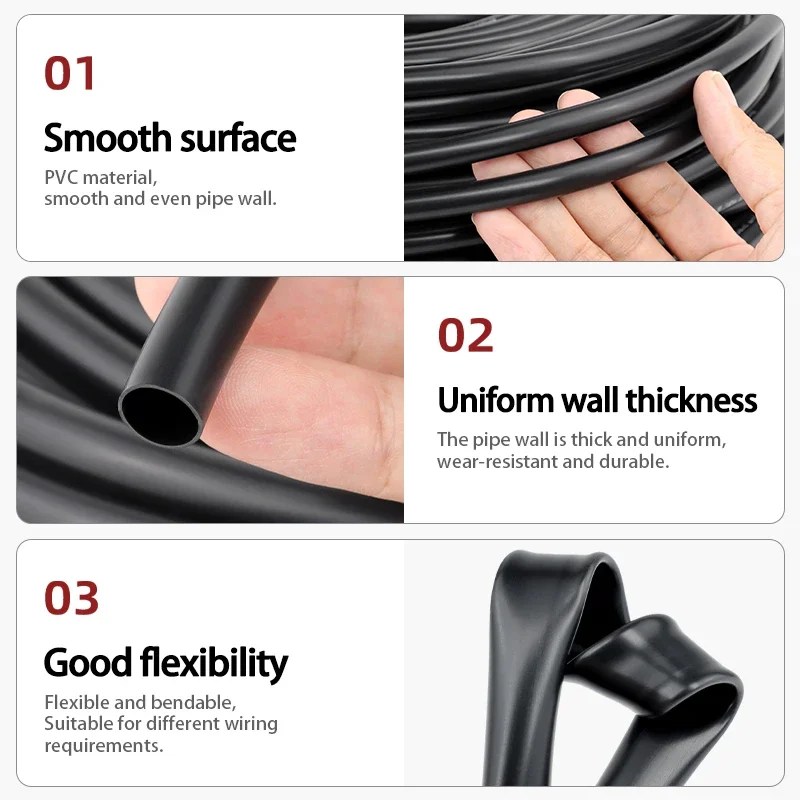 1-10m Non-shrink PVC Cable Hose 1mm-20mm Black Soft Temperature Resistant 600V PVC Insulated Protective Wire Harness Sleeve Tube