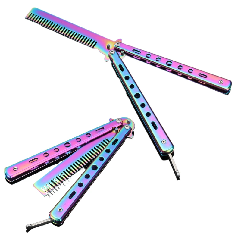 1pcs Foldable Hair Styling Tools,Stainless Steel Butterfly Knife Comb Mustache Mustache Brush Salon Hairdressing Styling Tool