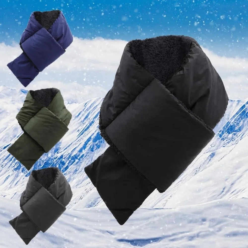 Soft Waterproof Neck Warmer Thick Windproof Winter Scarf Furry Texture Down Cotton Filled Outdoor Scarf Hiking Skiing