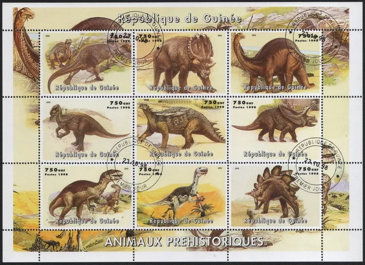 9 sztuk / zestaw znaczków pocztowych Gwinea 1998 Prehistoryczne dinozaury oznaczone znaczki pocztowe do kolekcjonowania