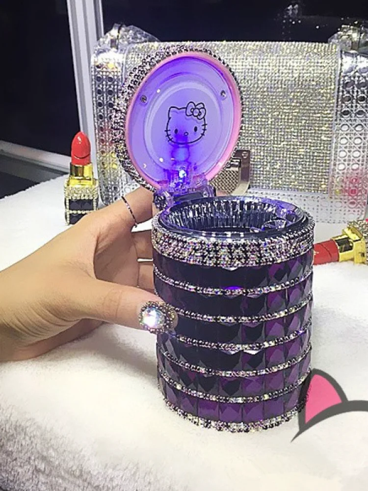 Sanrio Hello Kitty Car Ashtray with Lid Led Light-Up Kawaii Personalized Car Interior Decoration Holiday Gift for Men and Women - view 3
