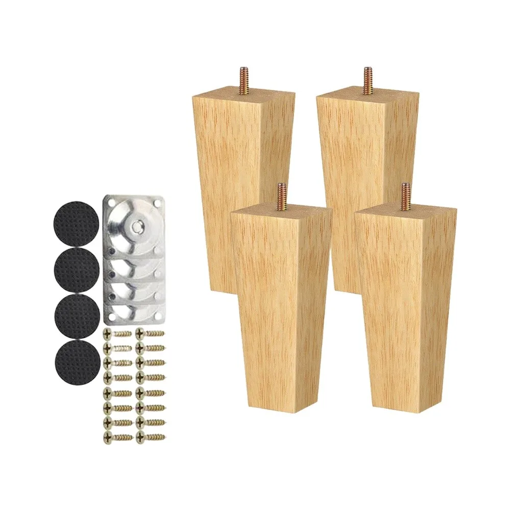 Solid Wood Square Furniture Legs for Sofas Beds Desks Coffee Tables 18cm 10cm 6cm and 19cm 12cm 6cm Rubber Wood Support