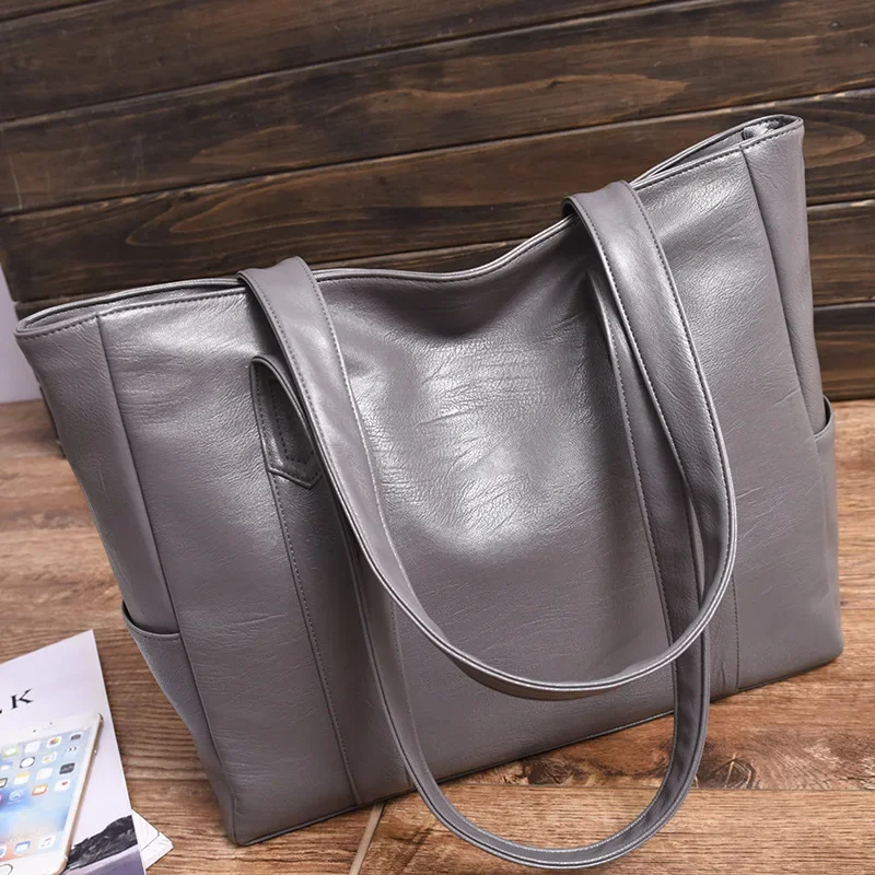 Women Soft Handbags Leather Large Capacity Tote Bags Retro Designer Big Shoulder Bag 2023 New Female Pu Commute Messenger Bags