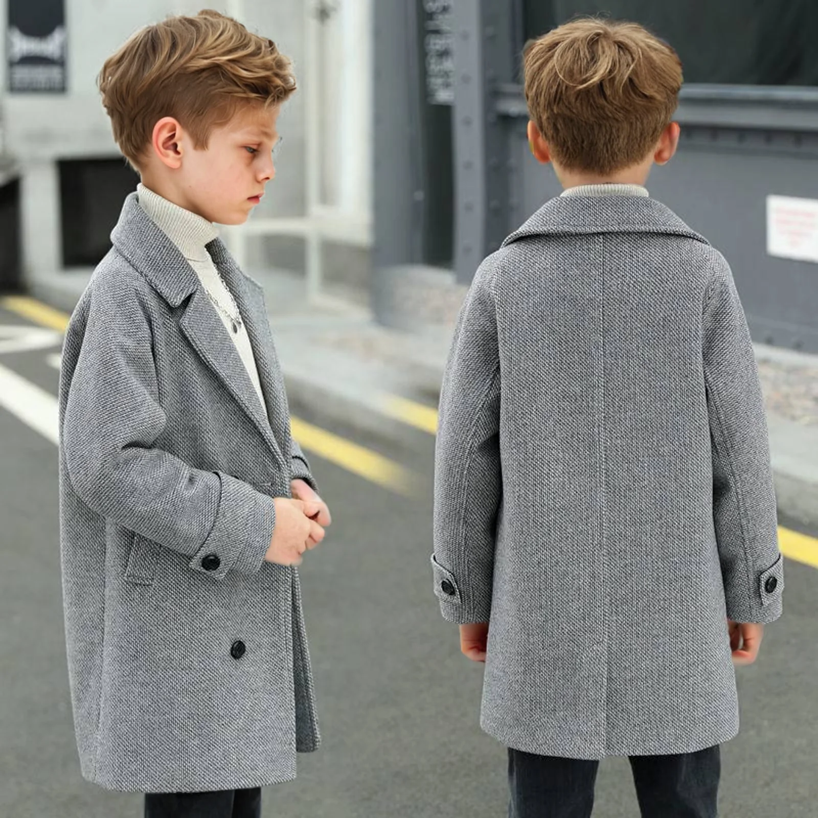 

Teenager Kids Birthday Party Photography Woolen Coat 3-15Y Boys Khaki Winter Warm Wool Coat Children Windproof Outdoor Jacket