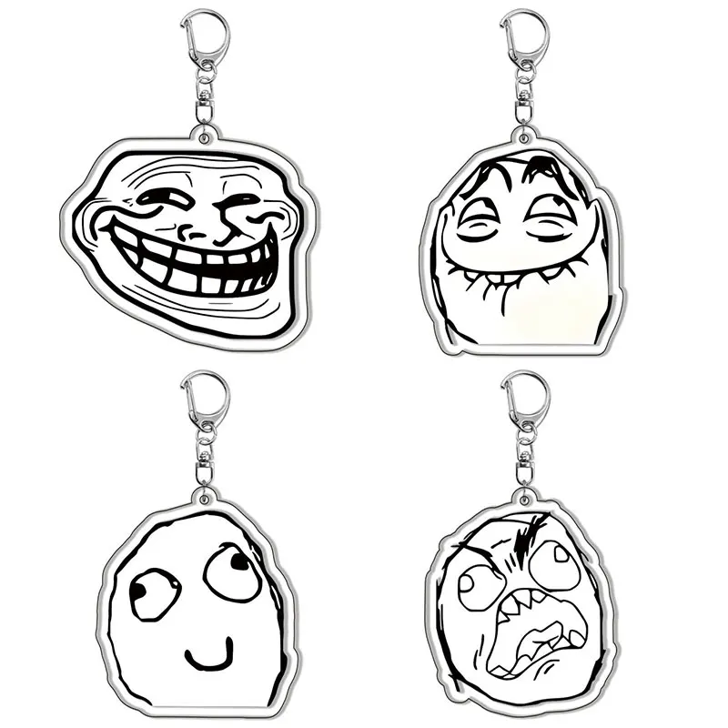 Funny TrollFace Keychain for Accessories Bag NoMeGusta Rage Face ForeverAlone Pendant Key Chain Ring Keyring Jewelry Fans Gifts