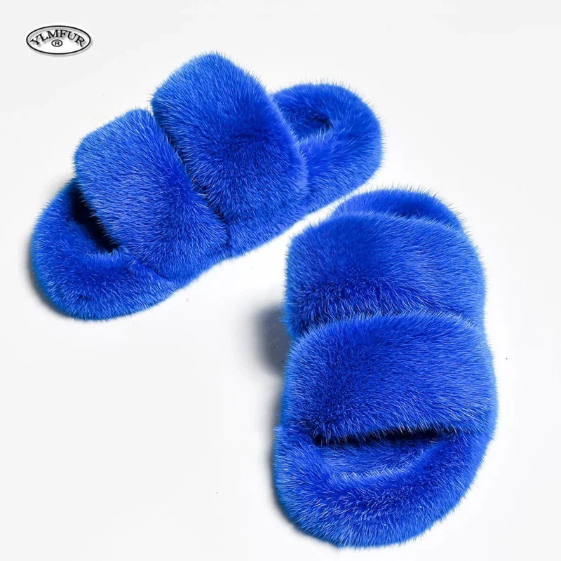 

Women Fur Slippers Plush Winter New Fashion Fur Slippers Shoes For Women Casual Flat Outdoor Solid Color Slides Mink Slippers