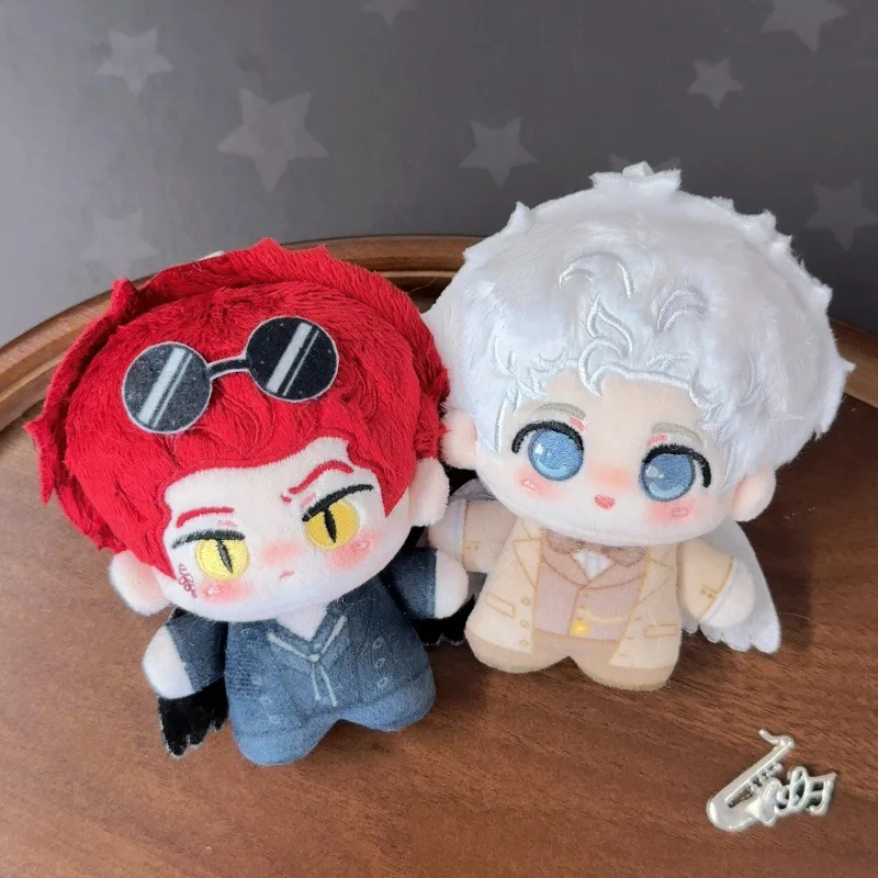 New Good Omens 10cm Plush Keychain Aziraphale and Crowley Cute Character Stuffed Doll Soft Pendant Gift for Book Fans Room Decor