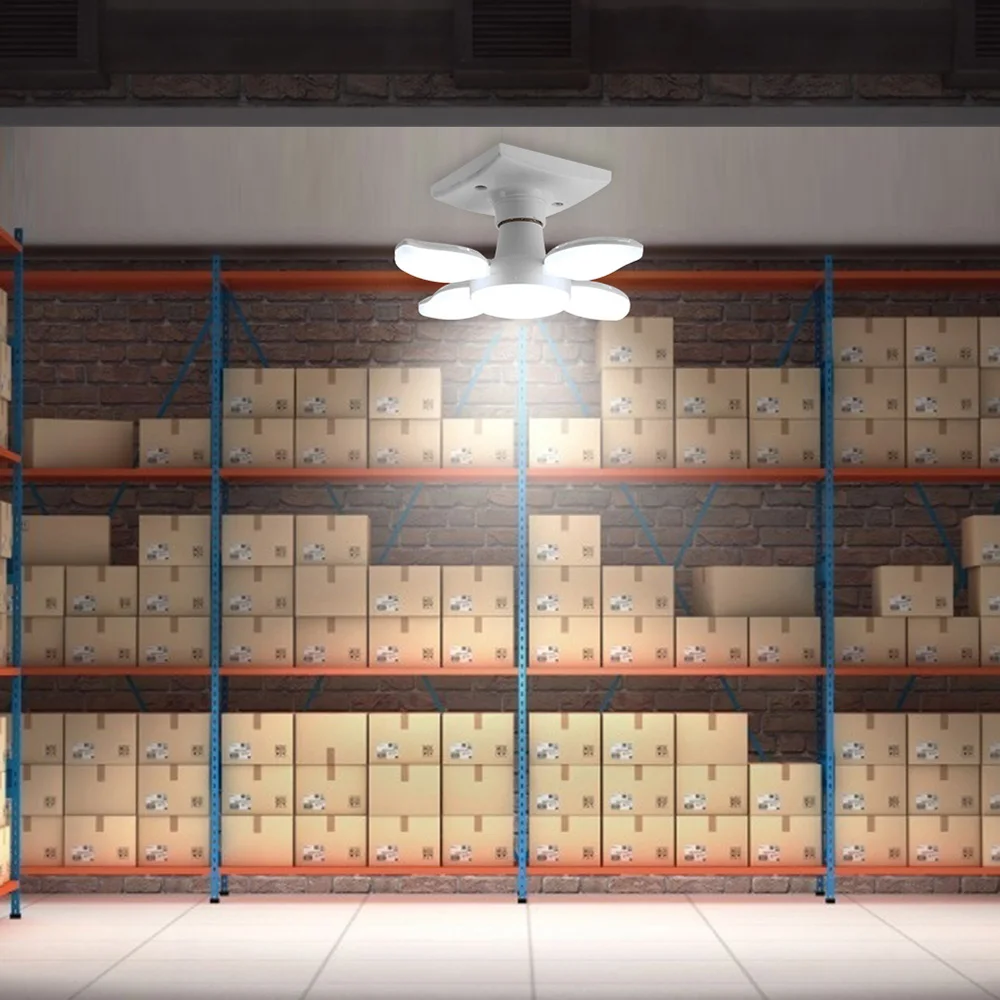 Foldable E27 LED Bulb Foldable Fan Blade Lamp Living Room Ceiling Light AC175-265V Industrial Lighting Garage White Light